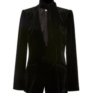 NWOT FRAME Tie Neck Silk Blend Black Velvet Blazer